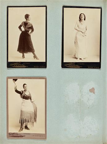 (CABINET CARDS--THEATER) Set of two albums containing approximately 330 theatrical cabinet cards depicting famous late 19th-century Bro